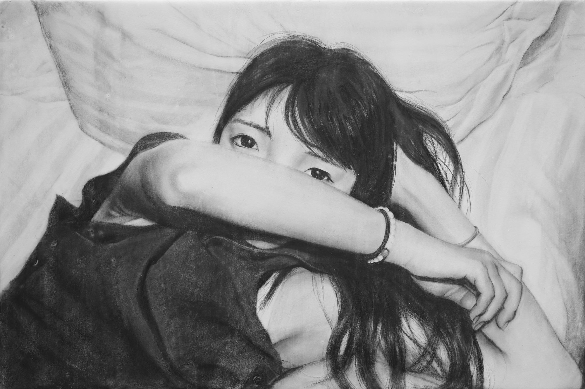 自畫鎖定探試系列 Self-Portrait Lock Series，張儀君 Luna Cheong，照片寫實繪畫 Photorealistic Painting，照相寫實素描 · 2017