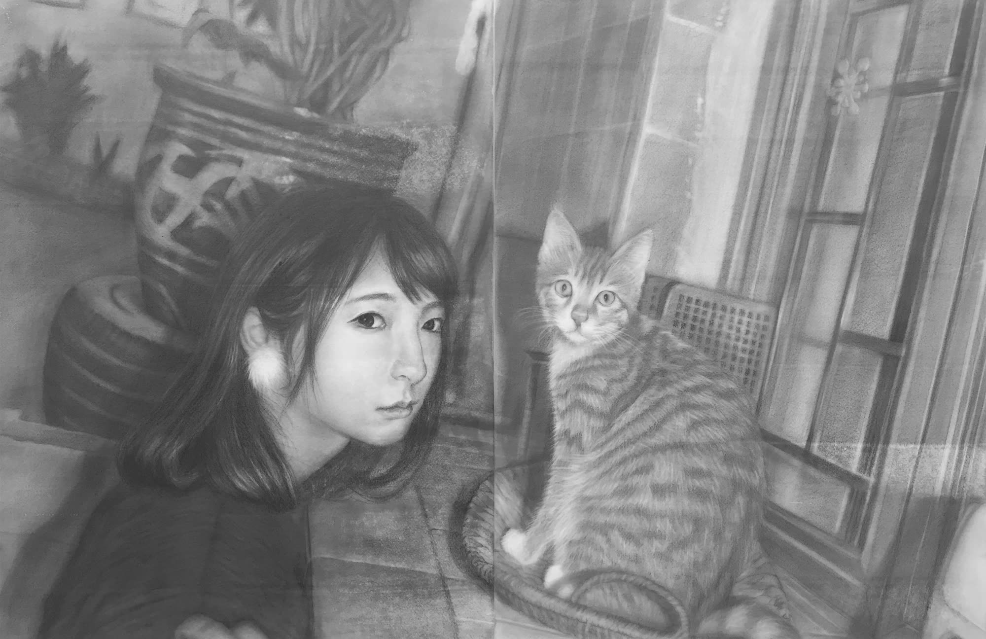 自畫鎖定探試系列 Self-Portrait Lock Series，張儀君 Luna Cheong，照片寫實繪畫 Photorealistic Painting，照相寫實素描 · 2017