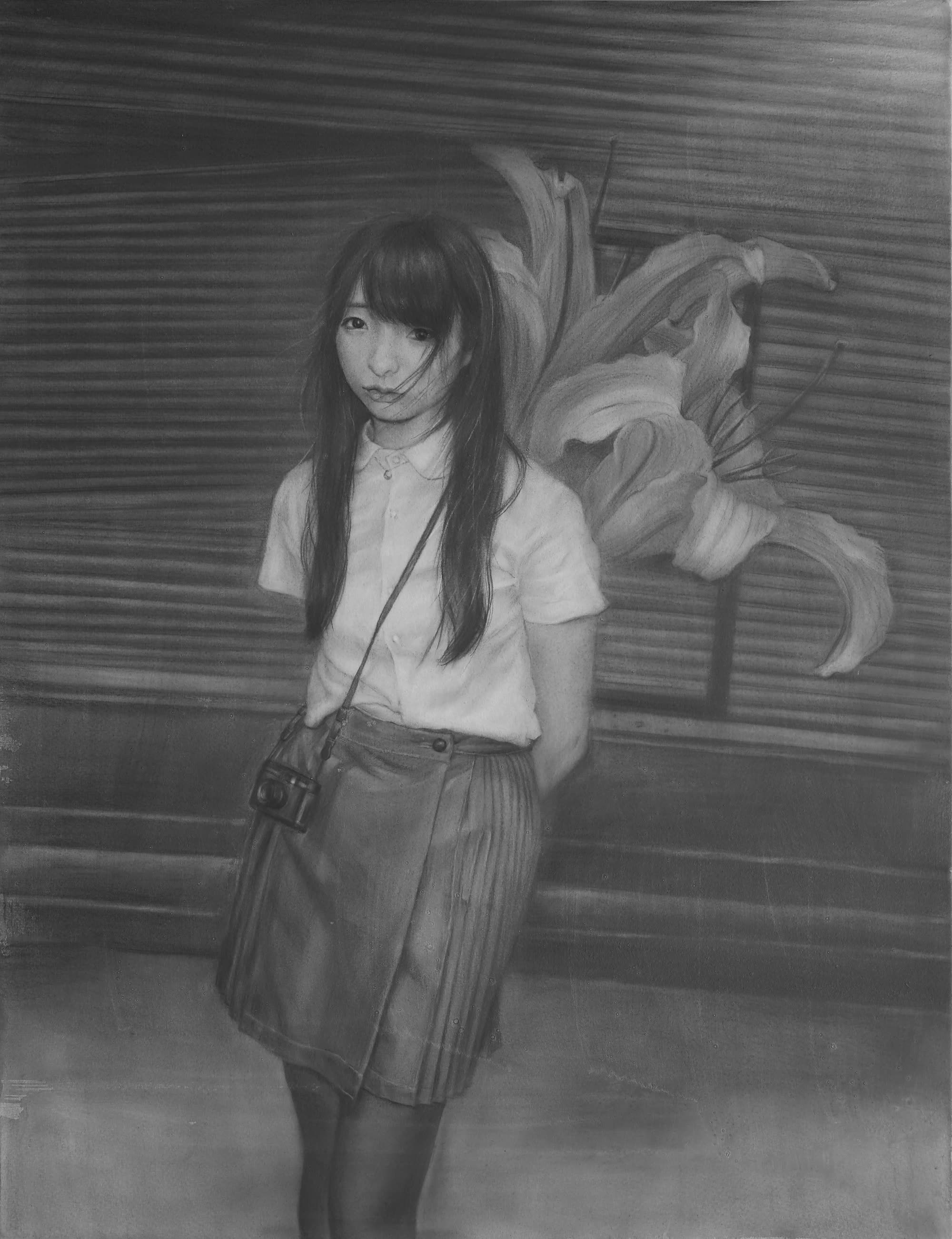 自畫鎖定探試系列 Self-Portrait Lock Series，張儀君 Luna Cheong，照片寫實繪畫 Photorealistic Painting，照相寫實素描 · 2017