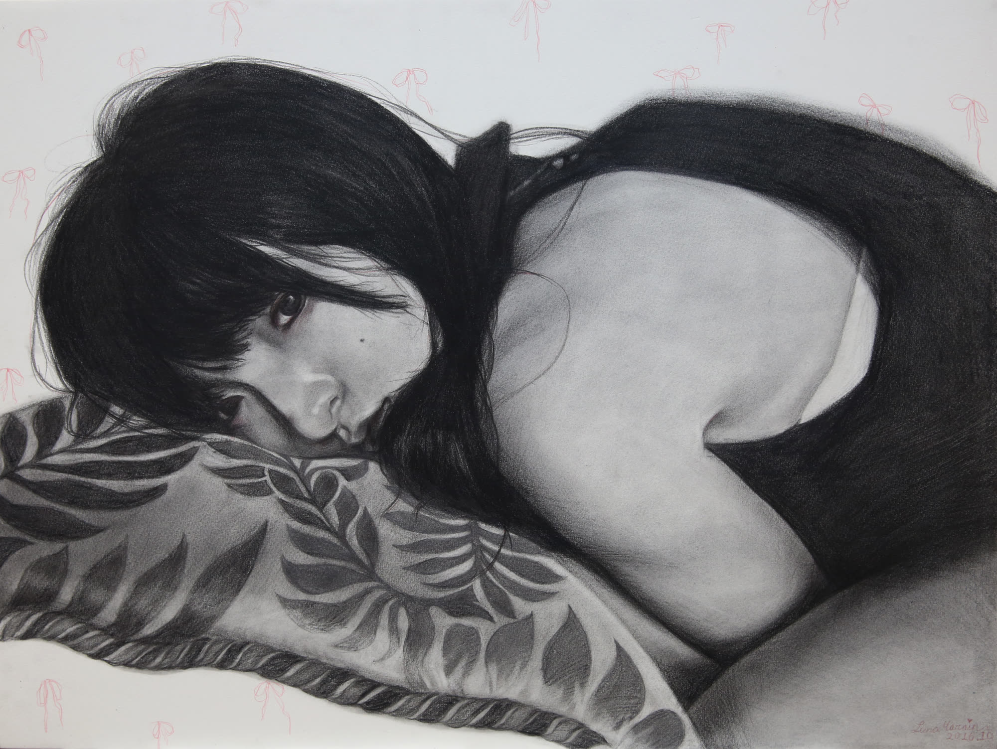 自畫鎖定探試系列 Self-Portrait Lock Series，張儀君 Luna Cheong，照片寫實繪畫 Photorealistic Painting，照相寫實素描 · 2017